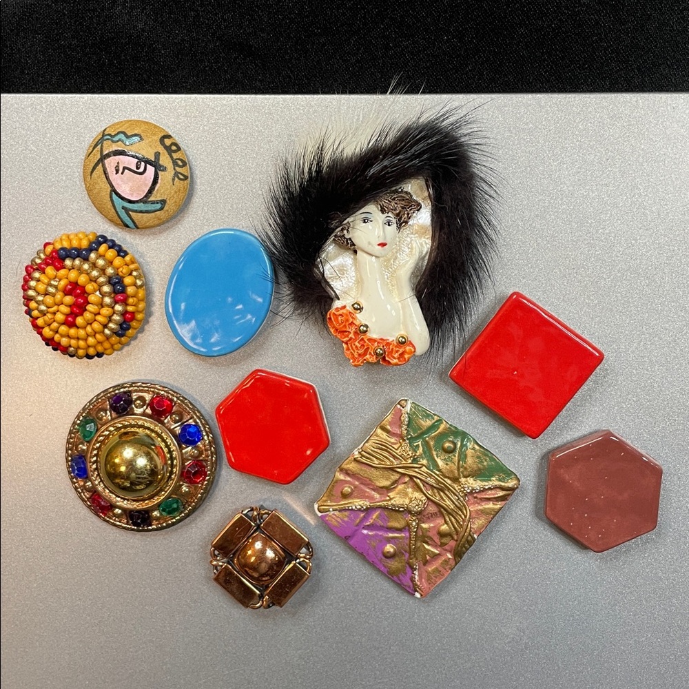 Artistic Up-Cycled Jewelry and Clay Magnets, set of 10